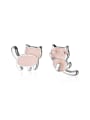 thumb 925 Sterling Silver With Platinum Plated Cute Asymmetrical Pink Kitten Stud Earrings 3