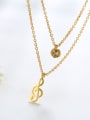 thumb Exquisite Gold Plated Note Shaped Rhinestone Titanium Necklace 1