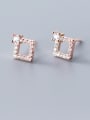 thumb 925 Sterling Silver With  Cubic Zirconia Cute Square Stud Earrings 1