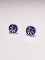 thumb Purple Round Shaped Leaf Pattern S925 Silver Enamel Stud Earrings 1