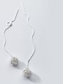 thumb 925 Sterling Silver With Platinum Plated Simplistic Ball Threader Earrings 2