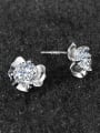 thumb Tiny Cubic White Zircon Flowery 925 Silver Stud Earrings 1