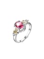 thumb Red White Gold Plated Glass Stone Oval Shaped Ring 0