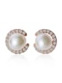 thumb 925 Sterling Silver With RArtificial Pearl  Simplistic Round Stud Earrings 2