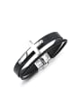 thumb Personalized Woven Black Artificial Leather Two-band Cross Bracelet 0