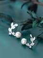 thumb 925 Sterling Silver With Platinum Plated Personality Leaf Stud Earrings 0