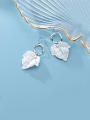 thumb 925 Sterling Silver With Platinum Plated Simplistic Leaf Hook Earrings 1