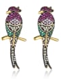 thumb Copper With Gold Plated Personality Colorful bird Cluster Earrings 0