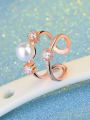 thumb Fashion Two-band Imitation Pearl Cubic Zirconias Copper Opening Ring 2