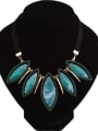 thumb Retro style Oval Crack Resin Artificial Leather Necklace 1