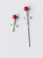 thumb All-match Cross Shaped Asymmetric Red Shell S925 Silver Stud Earrings 0