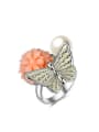 thumb Personality Butterfly Shaped White Gold Plated Resin Ring 0