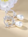 thumb Elegant Water Drop Shell Pearl Shiny ZIrconias Hollow Round 925 Silver Stud Earrings 2