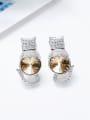 thumb Fashion Round austrian Crystal Kitten Stud Earrings 2