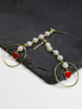 thumb White Freshwater Pearls Hollow Round Tiny Red Heart 925 Silver Drop Earrings 2