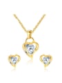 thumb Elegant Heart Shaped Zircon Titanium Two Pieces Jewelry Set 0
