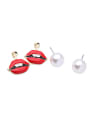 thumb Exaggeration Red Lips Pearl stud Earring 2