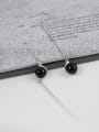 thumb Fashion Black Carnelian Ball Asymmetrical Silver Drop Earrings 3