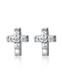 thumb 925 Sterling Silver With  Cubic Zirconia  Simplistic Cross Stud Earrings 3