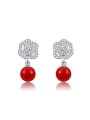 thumb Red Artificial Pear Flower Shaped Drop Earrings 0