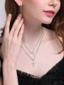 thumb Fashionable Cross Shaped Rhinestone Double Layer Necklace 2