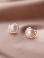 thumb 925 Sterling Silver With RArtificial Pearl  Simplistic Round Stud Earrings 4