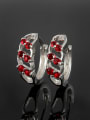 thumb Elegant Red Geometric Shaped Zircon Clip Earrings 2