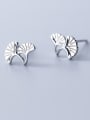 thumb 925 Sterling Silver With Silver Plated Simplistic Ginkgo leaf Stud Earrings 0