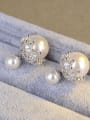 thumb Personalized Double Imitation Pearls Cubic Zirconias Stud Earrings 4