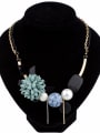 thumb Retro style Cloth Flower Wood Geometries Alloy Necklace 1