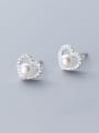 thumb 925 Sterling Silver With Platinum Plated Cute Heart Stud Earrings 1