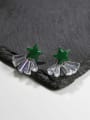 thumb Tiny Green Star Clear Rhinestones 925 Silver Stud Earrings 0