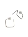 thumb Simple Artificial Pearl Hollow Opening Square Silver Stud Earrings 0
