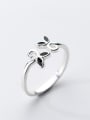 thumb All-match Open Design Leaf Shaped Glue S925 Silver Ring 1