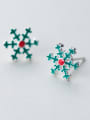 thumb 925 Sterling Silver With Platinum Plated Cute Snowflake Stud Earrings 0