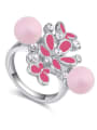 thumb Exaggerated Two Imitation Pearls White Crystals-embellished Flowers Ring 2