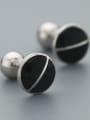 thumb Simple Tiny Black Round 925 Silver Stud Earrings 2