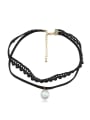 thumb Personalized White Imitation Pearl Black Lace Band Alloy Necklace 0