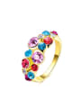 thumb Colorful 18K Gold Plated Rhinestones Geometric Ring 0