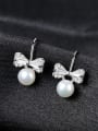 thumb Pure silver natural freshwater pearl cute bow tie studs 2
