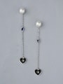 thumb Fashion White Shell Pearl Little Black Heart 925 Silver Drop Earrings 0