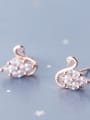 thumb 925 Sterling Silver With Rose Gold Plated Cute Swan Stud Earrings 0