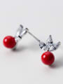 thumb Exquisite Red Shell Flower Shaped S925 Silver Stud Earrings 2