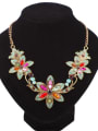 thumb Classical Gold Plated Rhinestones-covered Flowers Alloy Necklace 0