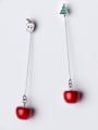 thumb 925 Sterling Silver With Platinum Plated Cute Christmas Apple Earrings long  Earrings 0