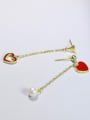 thumb Asymmetrical Red Heart White Freshwater Pearl 925 Silver Drop Earrings 1
