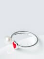 thumb Fashion Red Heart Artificial Pearl Opening 925 Silver Ring 2