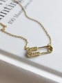 thumb Sterling silver inlay zricon gold pin necklace 2
