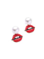 thumb Exaggeration Red Lips Pearl stud Earring 3