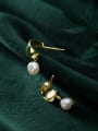 thumb 925 Sterling Silver With Artificial Pearl  Simplistic Round Drop Earrings 3